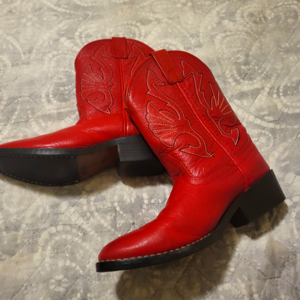 Kids Red Leather CowBoy Boots